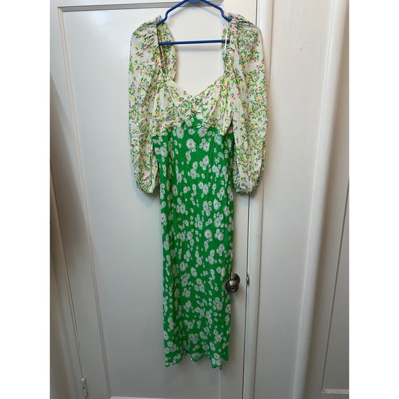 Rixo for Target Dresses & Skirts - Rixo for Target Green Floral Daisy Puff Sleeve Smocked Midi Dress Square Neck